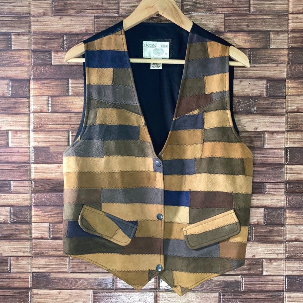 Vintage Unisex Union Khaki Leather Patch Vest Size Large